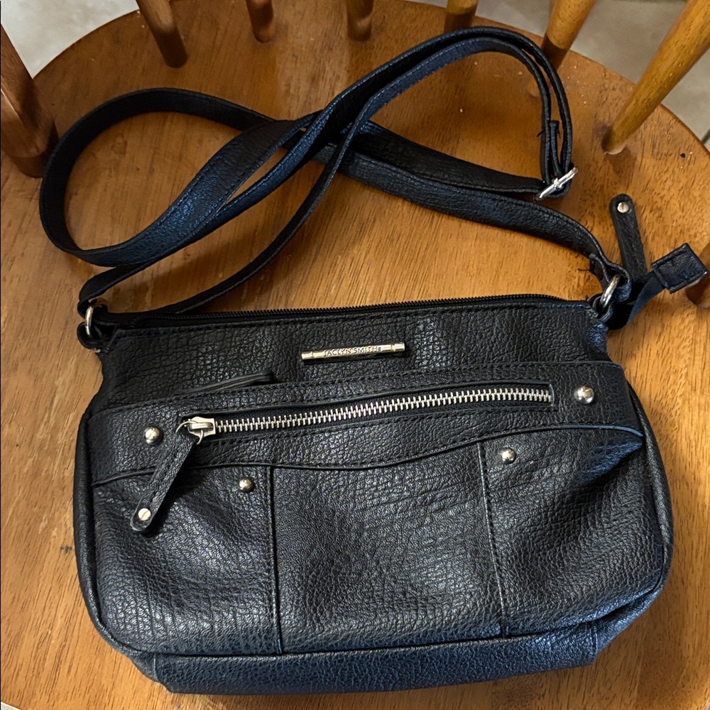 Jaclyn Smith Black Pebbled Crossbody Bag with Silver Hardware